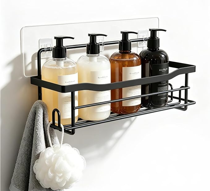 Shower Caddy Shelves Organizer Rack, Single Pack Shower Caddy,No Drilling Wall Mounted Self Adhesive Shower Shelves for Inside Shower, Matte Black