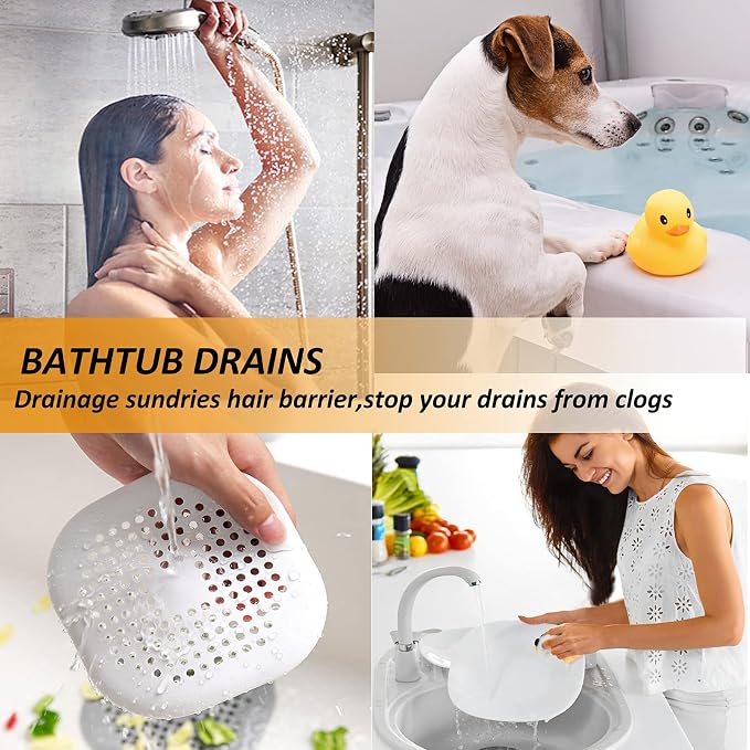 Hair Drain Catcher,Square Drain Cover for Shower Silicone Hair Stopper with Suction Cup,Easy to Install Suit for Bathroom,Bathtub,Kitchen 2 Pack (Ivory White Black)