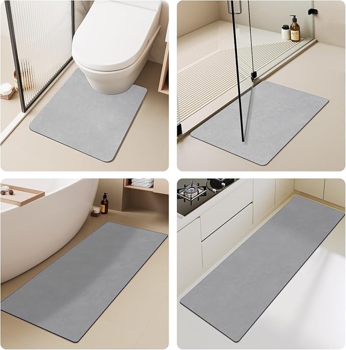 TYUU Bathroom Mat Quick Dry, Bathroom Rugs Non Slip Washable Thin Absorbent Bath Mat Fits Under Door Bathroom Floor Mat Perfect for Bath, Shower, or Sink 24"x70" Light Grey