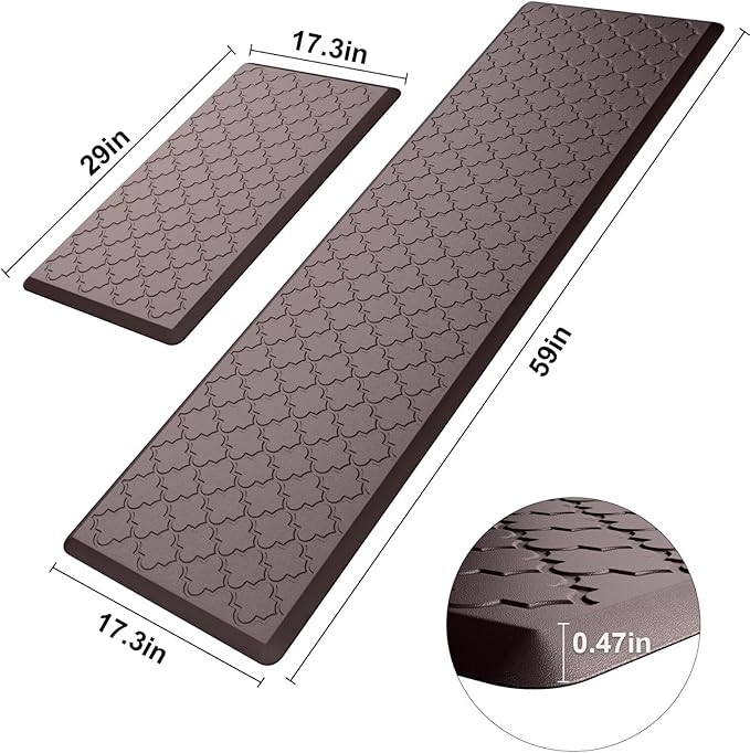 Kitchen Mats for Floor 2 Piece - Anti Fatigue Mats for Kitchen Floor - Non Slip Cushioned Rugs for Standing, Office, Sink, Laundry, Chocolate