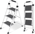 Simpli-Magic 3-Step Ladder, 350 LBS Capacity Folding Step Stool – Anti-Slip Wide Steps & Handgrip – ANSI Certified Lightweight & Durable Aluminum Stepping Stool for Kitchen, Home, Office & Garage