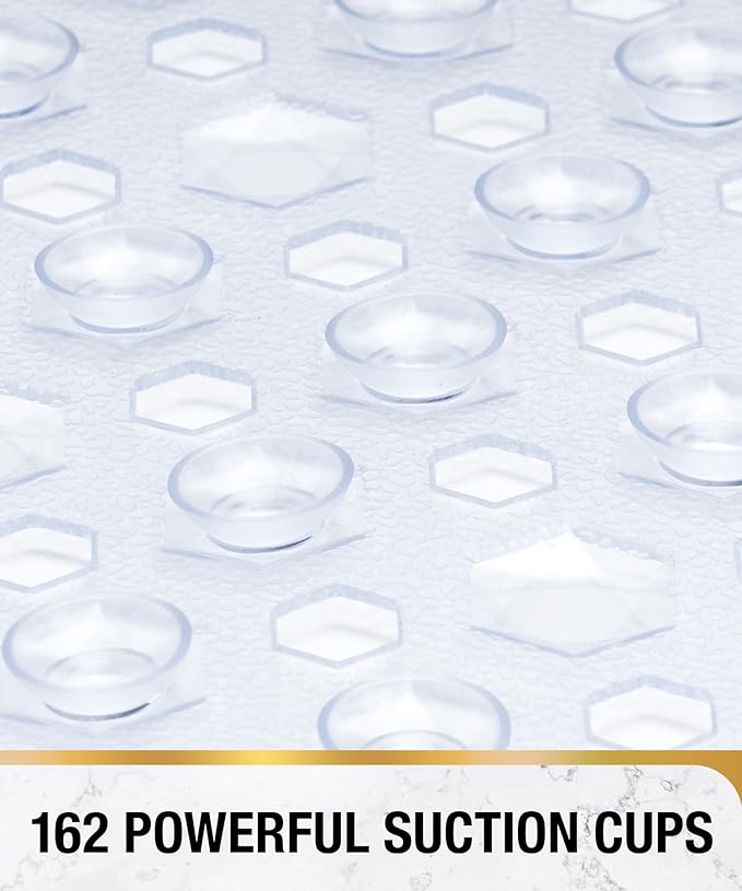 HITSLAM Shower Mat Anti Slip, Square Bath Mat for Tub Non Slip with Suction Cups and Drain Holes, 21x21 Inch Bathroom Shower Stall Floor Mat, Machine Washable, Soft on Feet, Clear