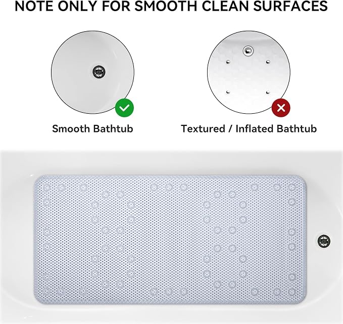 Bathtub Mat Non Slip 36” X 17” Gray Blue Shower Mat Soft Foam Bath Mats for Bathroom Tub, Bathtub Mat with Drain Holes, Suction Cups, Shower Mat Non Slip