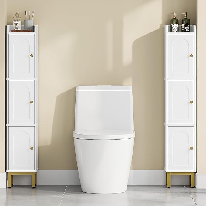 Hzuaneri Slim Bathroom Storage Cabinet, Narrow Bathroom Organizers and Storage with 4 Adjustable Feet, Laundry Room Organization for Small Space, Kitchen, Living Room, 3 Doors White BC22313G