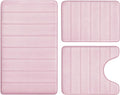 BYSURE Pink Memory Foam Bathroom Rug Set 3 Piece, Non Slip Extra Soft Absorbent Machine Washable Toilet Bath Toilet Mat (17"x24"+20"x32"+U Shape 20"x24")