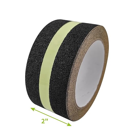 Premium Anti Slip Traction Tape 2" x 16.5 FT - Glow in Dark Green Stripe, No-Residue Tape for Stairs & Outdoor, Weatherproof, Easy Apply & Remove - Durable & High Visibility