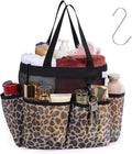 F-color Mesh Shower Caddy Portable - Shower Bag for College Dorm, Leopard | Quick Dry, with S Hook, College Dorm Room Essentials for Camp, Gym, Travel, Freshmen, Camping, Bathroom, Shower Tote