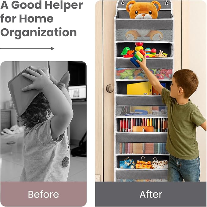 Easy Assembly Over The Door Organizer, 6 Shelves& 10 Side Pockets, Heavy-Duty Reinforced Mesh Rack Holds 44lb, Hanging Behind Door Storage for Bathroom Pantry, Nursery, Closet, Shoes, Towels-Dark Grey