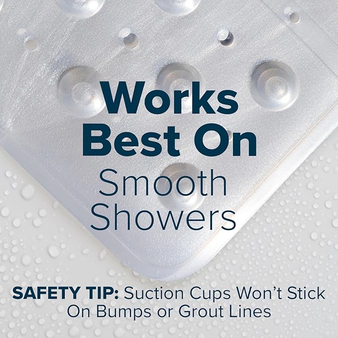 SlipX Solutions 27" Oversize Square Shower Mat, Non-Slip Mat for Elderly & Kids, 100+ Power Grip Suction Cups for Smooth Surfaces, Machine Washable, White Pearl