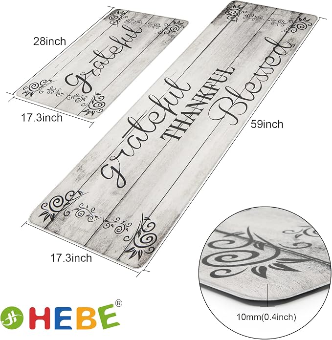 HEBE Anti Fatigue Kitchen Mat Set of 2 Non Slip Cushioned Kitchen Mats for Floor Waterproof Farmhouse Kitchen Rugs and Mats Set Comfort Standing Desk Mat Carpet for Sink,Office,Laundry