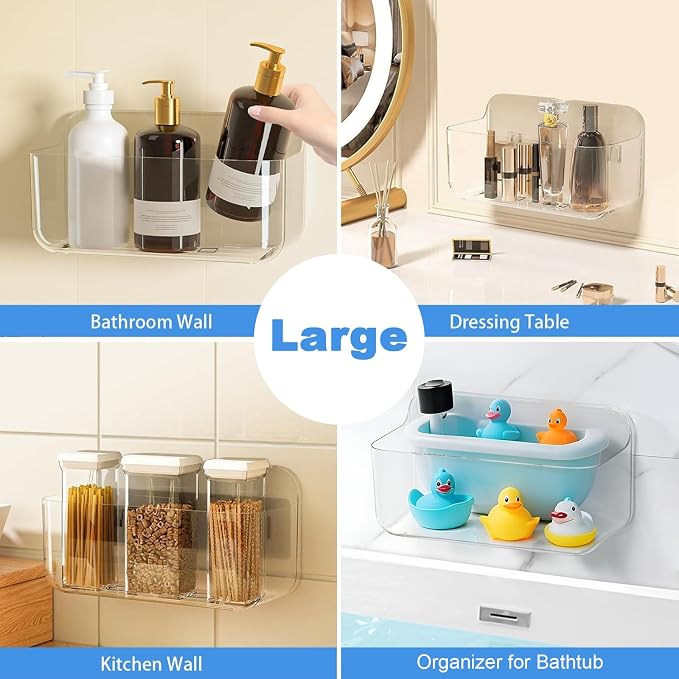 Diesisa Acrylic Wall Mount Organizer - 5.1" D x 10.9" W x 6" H, Large Size Adhesive Wall Self - Shower Caddies Organizer - Bathroom Shelves with Self Adhesive Tape for Bathroom, Kitchen - Large Size