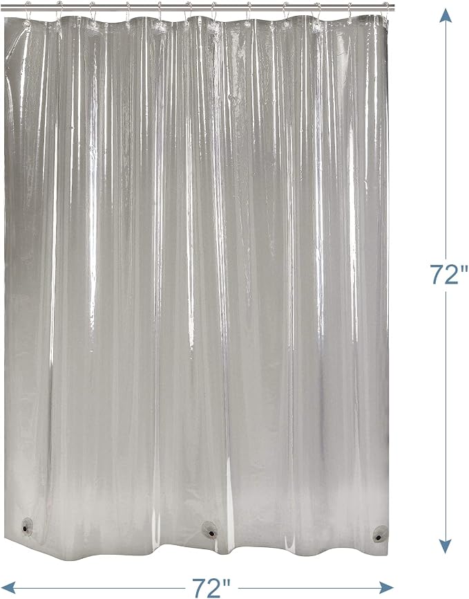 AmazerBath Transparent Black Shower Curtain Liner, 72x72 Shower Liner, Lightweight Plastic Shower Curtain Liners, Cute Waterproof Shower Liner for Bathroom with 3 Magnets and 12 Grommet Holes