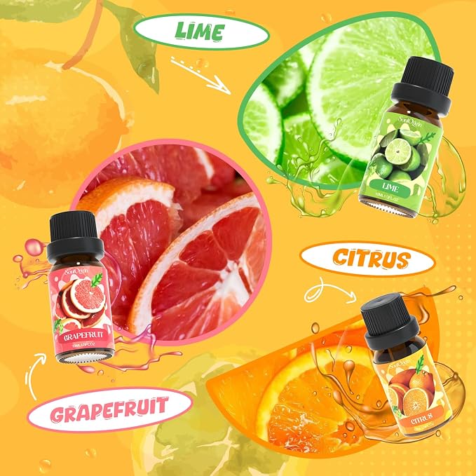 Soulorigin Citrus Essential Oils Set, Fragrance Oil Set for Diffuser, Scent Diffuser Oil for Candle Making- Blood Orange, Lemon, Bergamot, Lime, Grapefruit, Citrus