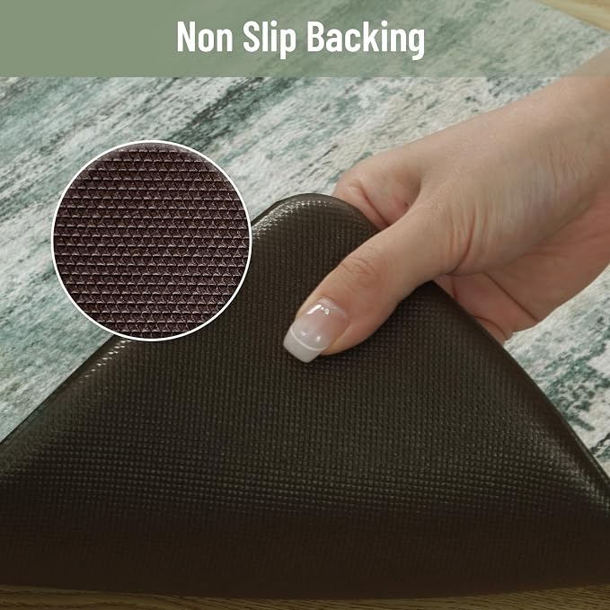 KIMODE Anti Fatigue Kitchen Mats for Floor 20"x47"+20"x32", Cushioned Abstract Kitchen Rugs Sets of 2, Padded Kitchen Floor Mats, Comfort Standing Mats for Laundry Office Sink Desk Green