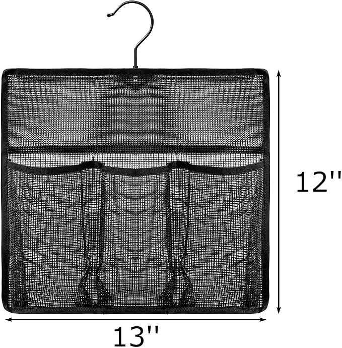 ALYER Mesh Shower Organizer,Shower Caddy with Rotating Detachable Metal Hanger, Quick Dry Bathroom Storage for Toiletry Accessories, Portable Shower Bag for RV,Dorm,Gym and Travel (Black)