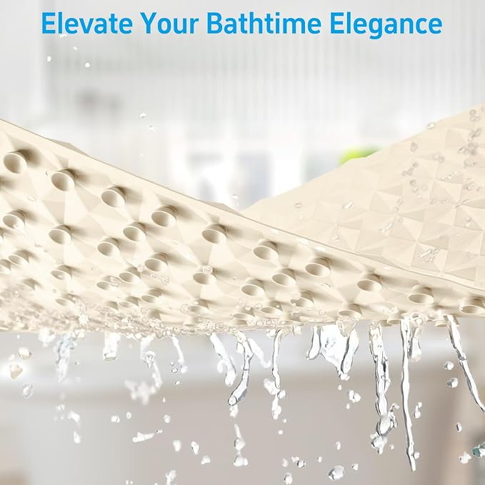 Non Slip Bathtub Mat for Bath Tub Shower - Natural Rubber Mat with 241 Suction Cups - Soft Bathroom Safety Mat - Unique Diamond Pattern - Fatigue Relief - Machine Washable - 16 × 28 Inch