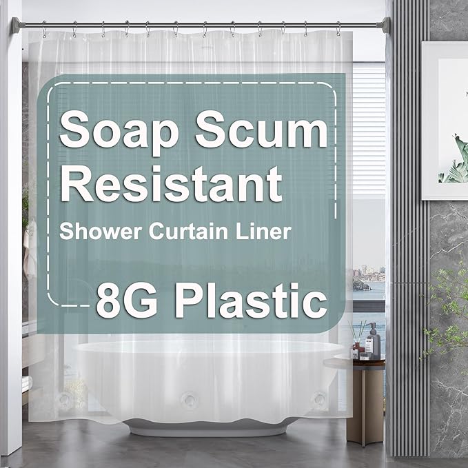 AmazerBath Plastic Shower Curtain, 70 x 72 Inches PEVA Heavy Duty Clear Shower Curtain, Waterproof Heavy Weight Thick Bathroom Curtain with 3 Big Clear Weighted Stones and 12 Rustproof Grommets