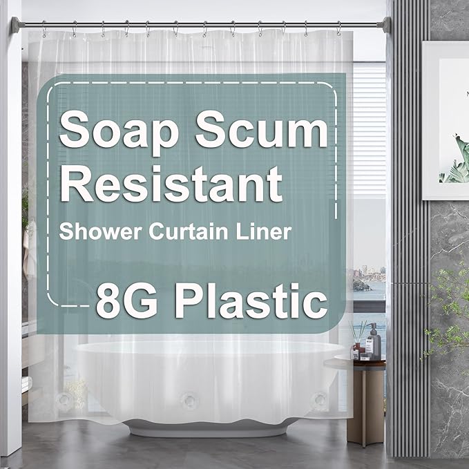 AmazerBath Extra Long Shower Curtains 96 Length, Tall Shower Curtain Liner Clear 72x96 Inches, Premium PEVA, Bathroom Accessories with 3 Weighted Stones and 12 Rustproof Grommets