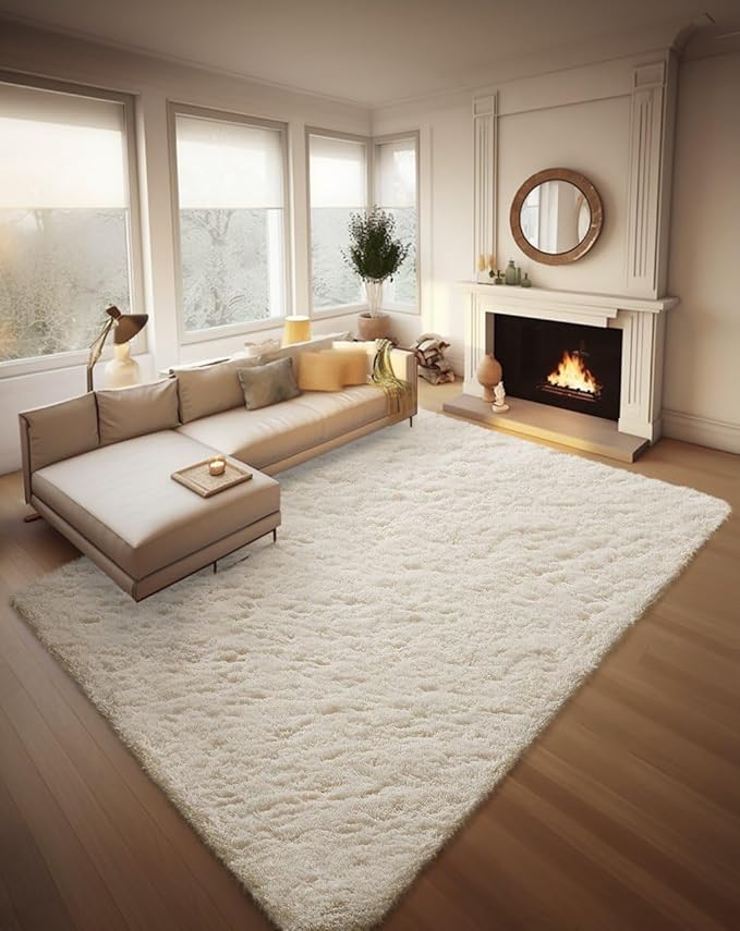 Ophanie 8x10 Area Rugs for Living Room, Washable Non-Slip Fluffy Soft Large Shag Bedroom Carpet, Ivory Big Indoor Nursery Rug, Carpets for Boy and Girls Room Dorm Home Decor Aesthetic
