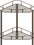 HuggieGems 2 Tier Floor Standing Corner Shower Caddy Organizer Shelf with Hooks, Bathroom Shelves Stand Rack, Bronze