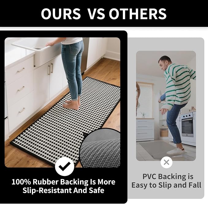 YDKGL Long Kitchen Runner Rugs Kitchen Mat Non Slip Washable, Super Absorbent Soft Chenille Braided Kitchen Mats for Floor, Rubber Backing Kitchen Floor Sink Standing Mat, Easy Clean, Black 17"x71"