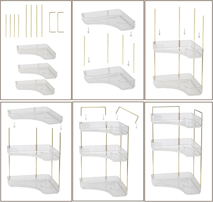 shuang qing 3-Tier Corner Bathroom Counter Organizer – Storage Shelf for Makeup, Perfume & Skincare, Space-Saving Countertop Tray Fits Bathroom, Dresser, Kitchen (White)