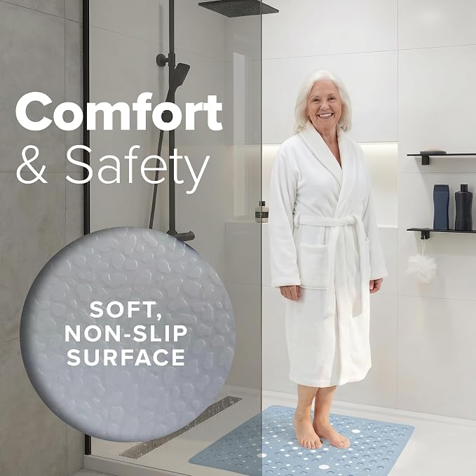 SlipX Solutions 27" Oversize Square Shower Mat, Non-Slip Mat for Elderly & Kids, 100+ Power Grip Suction Cups for Smooth Surfaces, Machine Washable, Solid Gray
