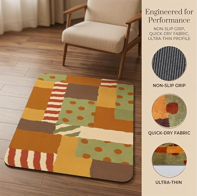 Non Slip Bath Mat Cut to Any Size Ultra Thin Bathroom Rugs Fit Under Door, 16"x24" Quick Dry Absorbent Washable Rubber Backing Mat Rug for Bath Floor, Entryway, Kitchen, Sink