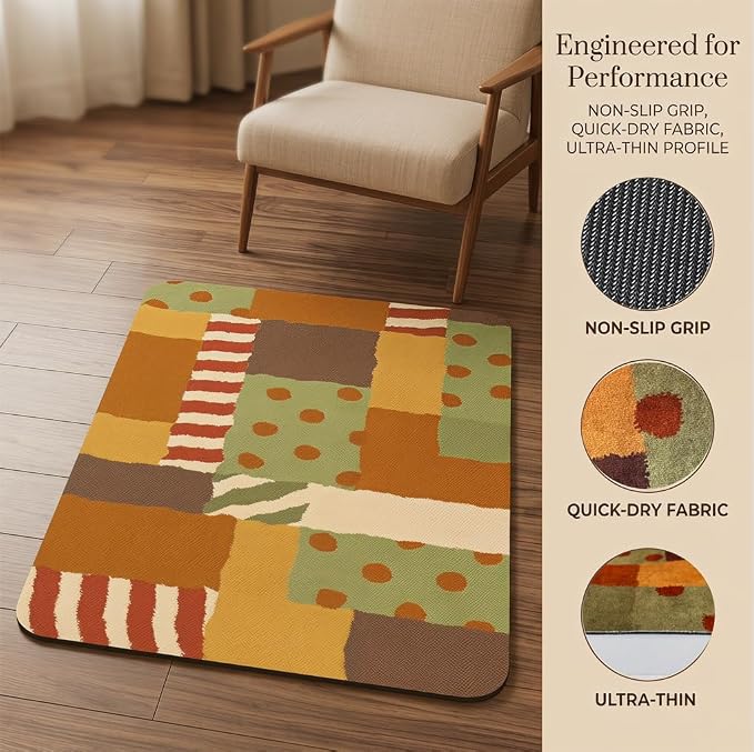 Non Slip Bath Mat Cut to Any Size – Ultra Thin Bathroom Rugs Fit Under Door, 24”x36” Quick Dry Absorbent Washable Rubber Backing Mat Rug for Bath Floor, Entryway, Kitchen, Sink