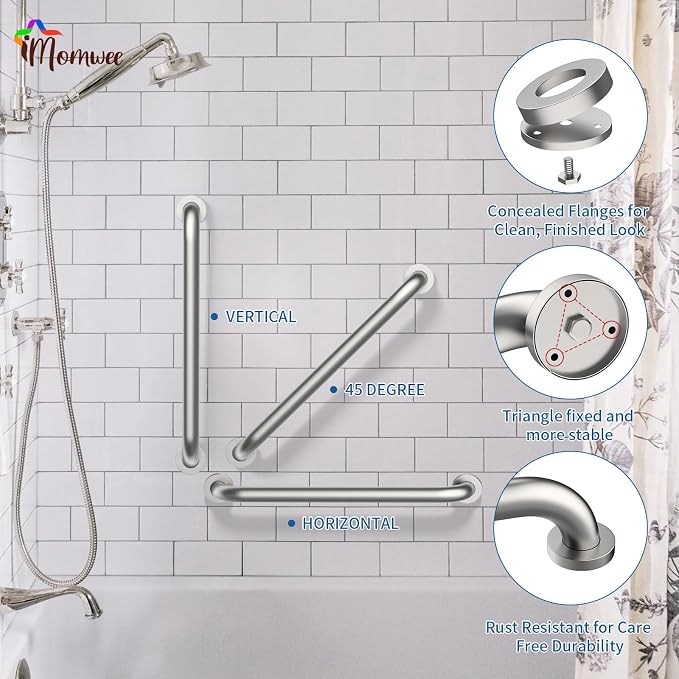 Satin Brushed Nickel Grab Bar 24 Inch x 1-1/2" Diameter, iMomwee 2 Pack Stainless Steel Bathroom Handrail, Safety Rail Shower Mobility Aid, Balanced Support Assist Handle for Elderly Seniors Disabled