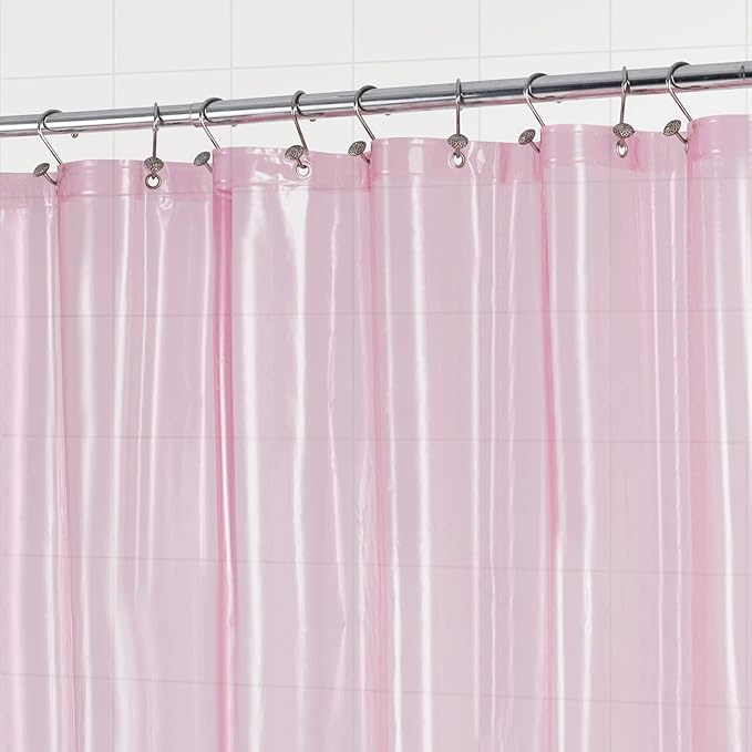Barossa Design Extra Long Clear Pink Shower Curtain Liner with 3 Magnets - 72" x 84" XL, Waterproof PEVA Lightweight Shower Liner for Bathroom, PVC Free, Metal Grommets - Clear Pink, 72x84