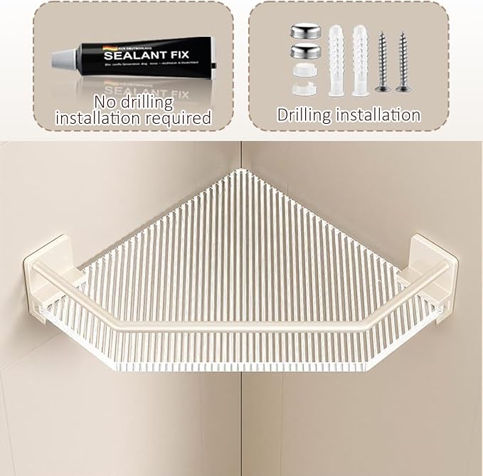 EVERZONE 2 Pack Acrylic Corner Shower Shelves with 2 Hooks, Shower Corner Caddy for Bathroom,Kitchen & Balcony, Floating Shower Wall Shelf Bath Basket Rack Heavy Duty (Grey,Acrylic)