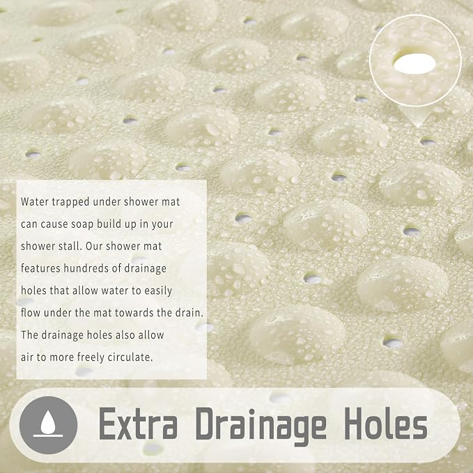 Yimobra Shower Mat 21X21 Inch Square, Non Slip Bathtub Mat with Large Suction Cups&Drain Holes, Soft Fast Dry Shower Stall Mats for Inside Shower, Machine Washable BPA-Free, Bath Essentials, Beige