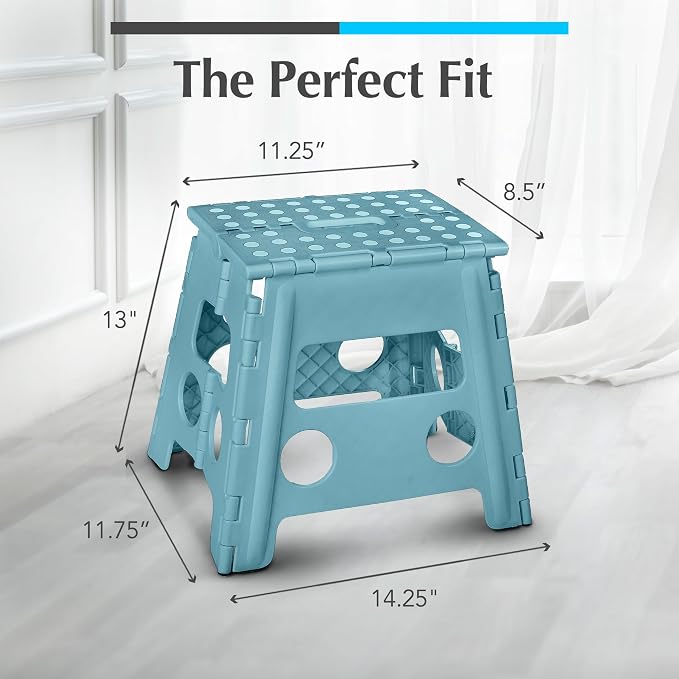 Handy Laundry Folding Lightweight Step Stool - Sturdy Enough to Support Adults - Opens Easy with One Flip - Great for Kitchen, Bathroom or Bedroom (Teal - 13 inch)