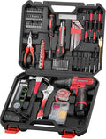 Cordless Drill Tool Set: 12V Power Drill Tool Kit with Battery & Charger, 142Pcs Hand Drill DIY Toolbox, Portable Household Basic Electric Drill Set for Men & Women, Red