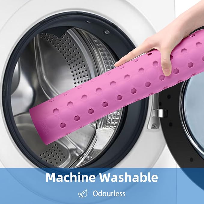 ZHICHENG Bath Tub and Shower Mats, Non-Slip 39 x 16 Inch Extra Long Bath Mat, Machine Washable Bathtub Mat with Drain Holes, Suction Cups for Bathroom (Pink)