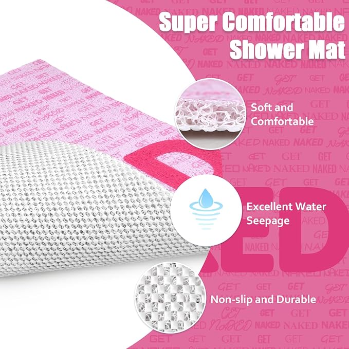 Shower Mat Bathtub Mat Non-Slip - 24x32 Inch Soft Comfortable Bath Mat with Drainage Holes - PVC Loofah Massage Bathmat for Shower, Tub, Bathroom, Wet Areas - Quick Drying & Easy Cleaning