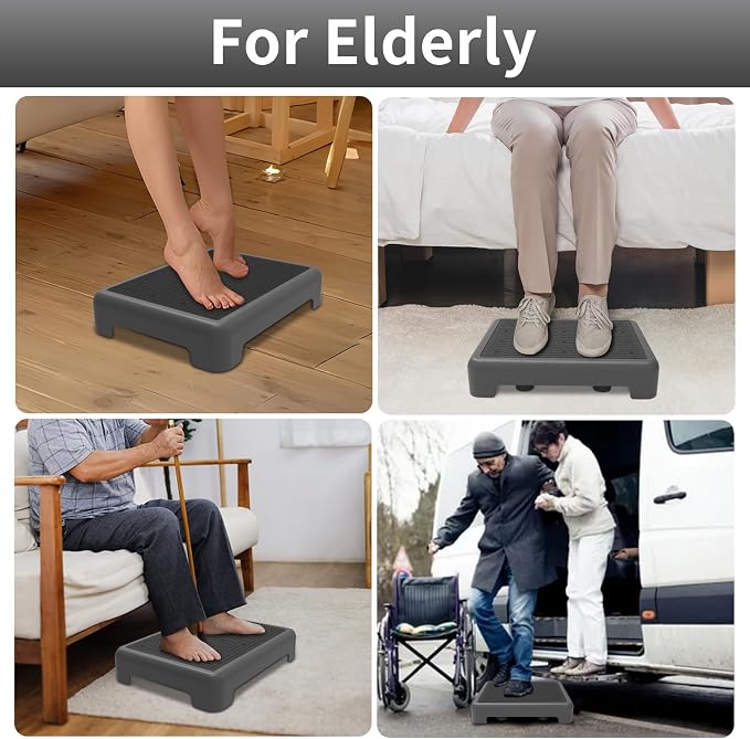 One Step Stool for Adults, Toddler Step Stools, 650 LBS Capacity Non-Slip Safety Step Platform for Elderly, Portable Stair Assist for Cars, Bedside, Kitchen, and Shower, Black Grey