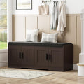 Homleke 2-Tier Storage Bench, Shoe Bench with Thickened Padded Seat Cushion, Entryway Bench with 4 Doors, Adjustable Shelf, 13.8" D x 45.3" W x 18.5" H, for Entryway, Living Room, Bedroom, Brown