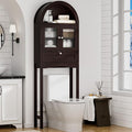 Spurgehom Over The Toilet Storage Cabinet, Bathroom Shelf Organizer Freestanding, Bathroom Arch Cabinet Over Toilet with Glass Door and Anti-Tipping Device, Coffee