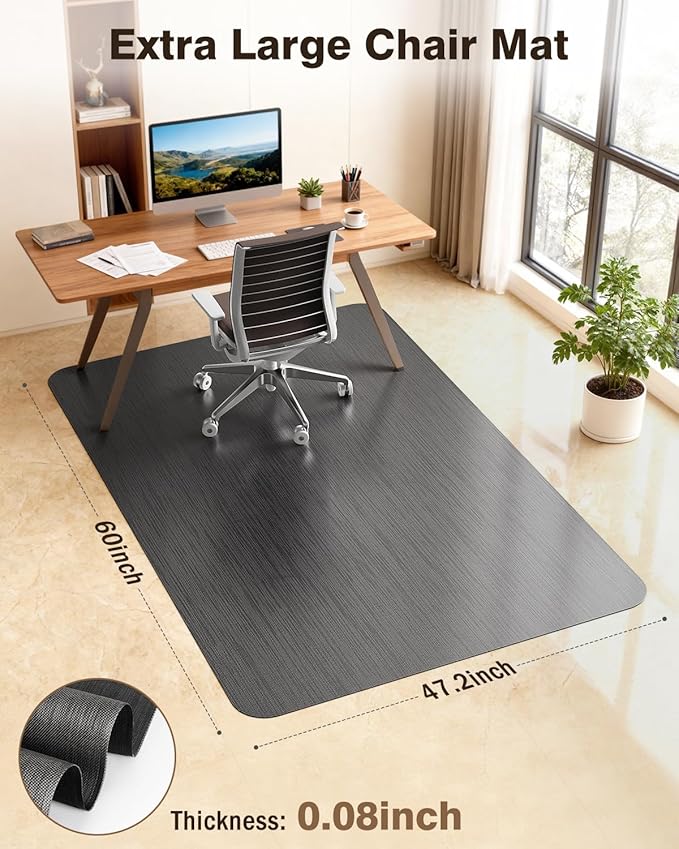 Blvornl Ultra Large Office Chair Mat for Hardwood Floor, Rolling Chair Mat for Hard Wood, Large Anti-Slip Hard Floor Protector, Heavy Duty Computer Desk Rug for Office and Home 47.2"*60" Black
