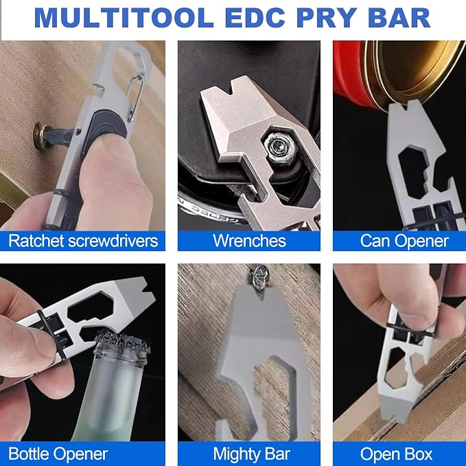 EDC Pry Bar, mighty bar, Keychain Crowbar, Multi Functional Pocket Pry Bar with Wrench,Ratchet screwdrivers, Can Box and Bottle Opener, Versatile Companion for Everyday Carry and Camping Accessories