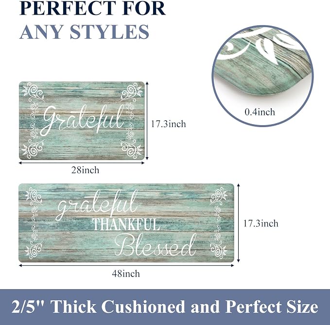 HEBE Anti Fatigue Kitchen Mat Set of 2 Non Slip Cushioned Kitchen Mats for Floor Waterproof Farmhouse Kitchen Rugs and Mats Set Comfort Standing Desk Mat Carpet for Sink,Office,Laundry