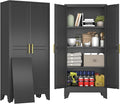 61" Black Metal Garage Storage Cabinet with 2 Doors and 3 Adjustable Shelves,Kitchen Pantry Cabinet,File Cabinet,Steel Tool Cabinet for Home,Office,Garage,School,Warehouse