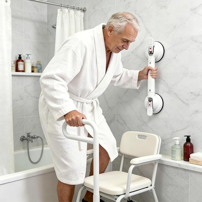 15inch Suction Shower Grab Bar, Portable Shower Handle Bar Suction Grip Bar Bathtub Handle with Strong Hold Suction Cup Fitting and Rapid Release for Bathroom(Max Capacity :300lb