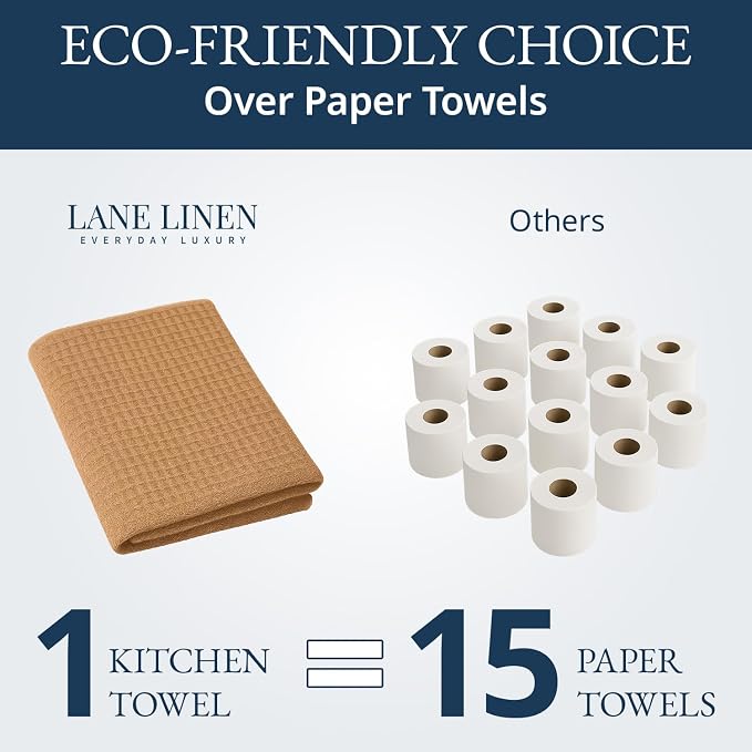 LANE LINEN Kitchen Towels & Dishcloths Set of 12-100% Cotton, Quick-Drying 18” x 28” Absorbent Dish & Tea Towels, Soft Hand Towels for Kitchen - Beige