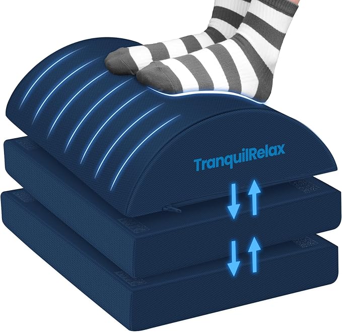 TranquilRelax Foot Rest for Under Desk at Work, Gaming Accessories Foot Stool with 3 Adjustable Heights & Washable Cover, Comfortable Office Desk Accessories, Footrest for Office, Home and Car (Blue)