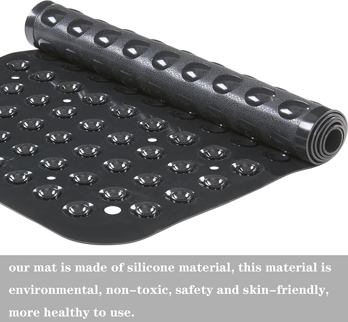 YANZIFLY Bathtub Mat for Shower: Soft Silicone Bath Mat Non Slip with Suction Cups Tub Mat for Bathroom for Family Extra Large Shower matt Machine Washable - Black
