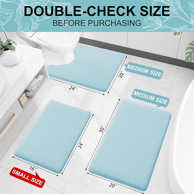 Smiry Memory Foam Bath Mat 36x24, Extra Soft and Absorbent Bathroom Mats, Non Slip Washable Carpet for Floor, Shower and Tub, Sky Blue