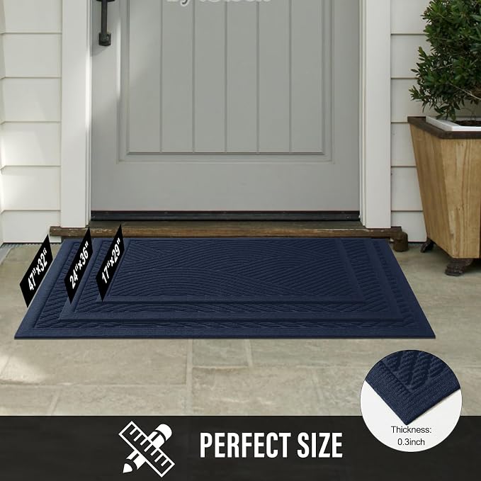 HIYARD Sturdy Front Door Mat, Absorbent Muddy Dirt Resist Welcome Door Mats Outdoor Indoor, Stain and Fade Resistant, Non-Slip Backing Entry Mat Low Profile Doormat for Entryway, 47×32, Blue